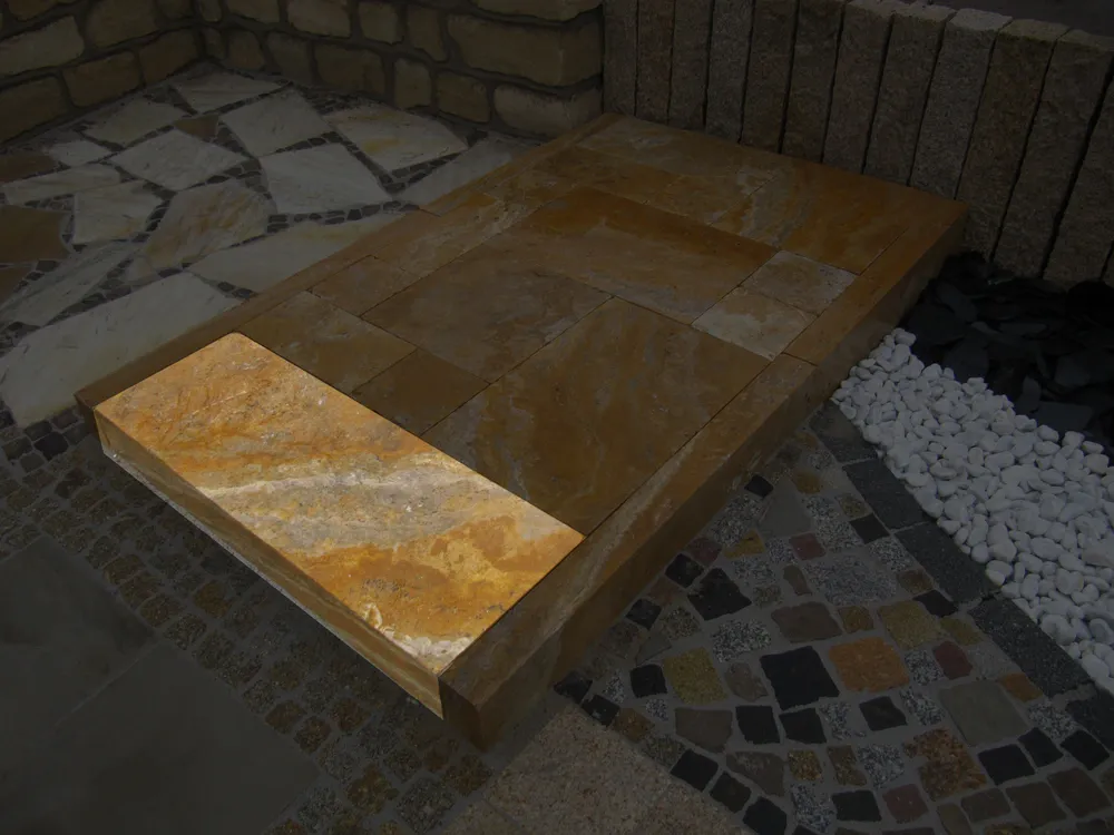 Travertinblockstufe Scabos Yellow 100 cm